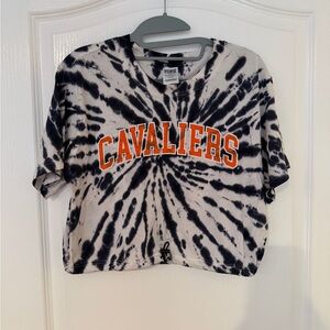 Cavaliers Tie-Dye Cropped Tee - Black & White with Orange Logo